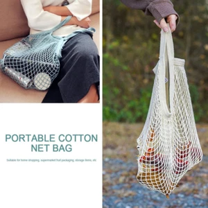 Pack of 2 Cotton Net Shopping Tote Ecology Market Bag light blue and white - Picture 1 of 2