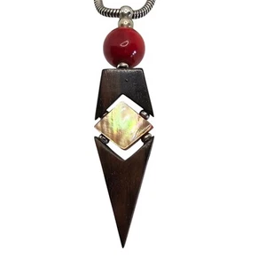 Nature Bijoux Black Mother Of Pearl, Tiger Wood, Tubular Coral Necklace Pendant - Picture 1 of 8