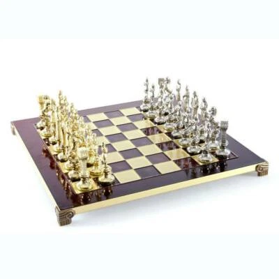 Manopoulos Renaissance Chess Set - Brass Nickel Pawns - Red chess Board - Image 1 of 4