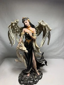 Gothic Dark Angel Queen Ravine Statue Figurine Petting The Dragon 11”H RARE - Picture 1 of 5