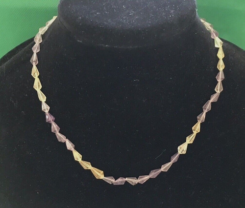 OFF WHITE Collana di perline in vetro bianco sporco giallo ametista monofilo 18" NOS