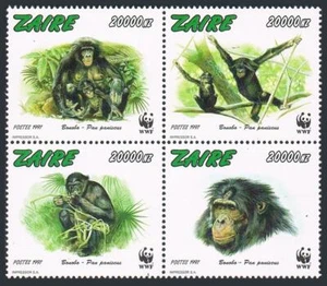 Zaire 1466 ad block, MNH. WWF 1997. Monkey Pan paniscus. - Picture 1 of 1