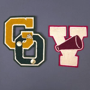 Vintage Varsity Jacket Patches GO and Y High School Sports Metal Pins Haiti - Picture 1 of 8