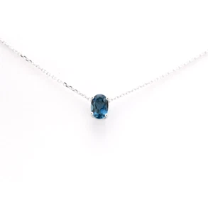 Blue topaz necklace 14 k gold oval genuine london blue topaz 4 prong solitaire - Picture 1 of 7