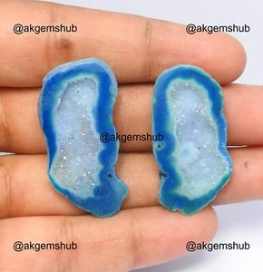2 Pcs Natural Geode Gemstone 48.00 Cts Designer Druzy 18X36X5 mm To 19X38X5 mm - Picture 1 of 9