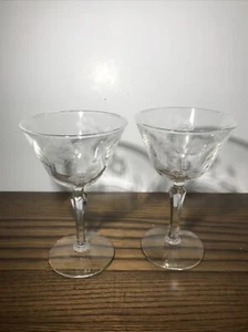 Set of 2 Libby Glass Stem Gray Cut Flowers Champagne Tall Sherbet EUC - Picture 1 of 10