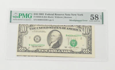 Choice About UNC 58 EPQ 1993 $10 FRN NY FR#2030-B Misalignment Error PMG *6581 - Image 1 of 3