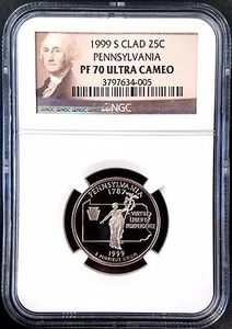 1999 S Proof Pennsylvania State Quarter graded PF 70 Ultra Cameo by NGC! - Picture 1 of 4