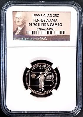 1999 S Proof Pennsylvania State Quarter graded PF 70 Ultra Cameo by NGC!  - Image 1 of 4