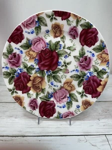 Stechcol Gracie Bone China Coastline Pink Red Gold Roses 7.5" Plates Set of 4 - Picture 1 of 6