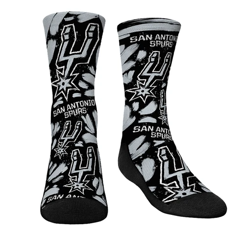 Youth Rock Em Socks San Antonio Spurs Allover Logo & Paint Crew Socks Cover