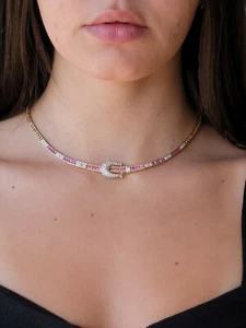 Bellarri Gold Diamond & Sapphire Necklace Estate  28.9gm - Picture 1 of 12