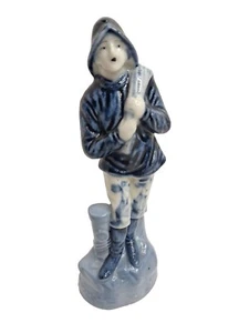 Vintage Occupied Japan Fisherman Figurine Blue & White Porcelain 6" Beautiful - Picture 1 of 10