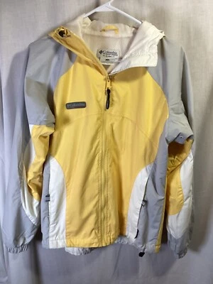 Chaqueta deportiva Columbia amarilla/gris para mujer mediana cremallera completa con capucha de nailon J3 Foto 1 de 4