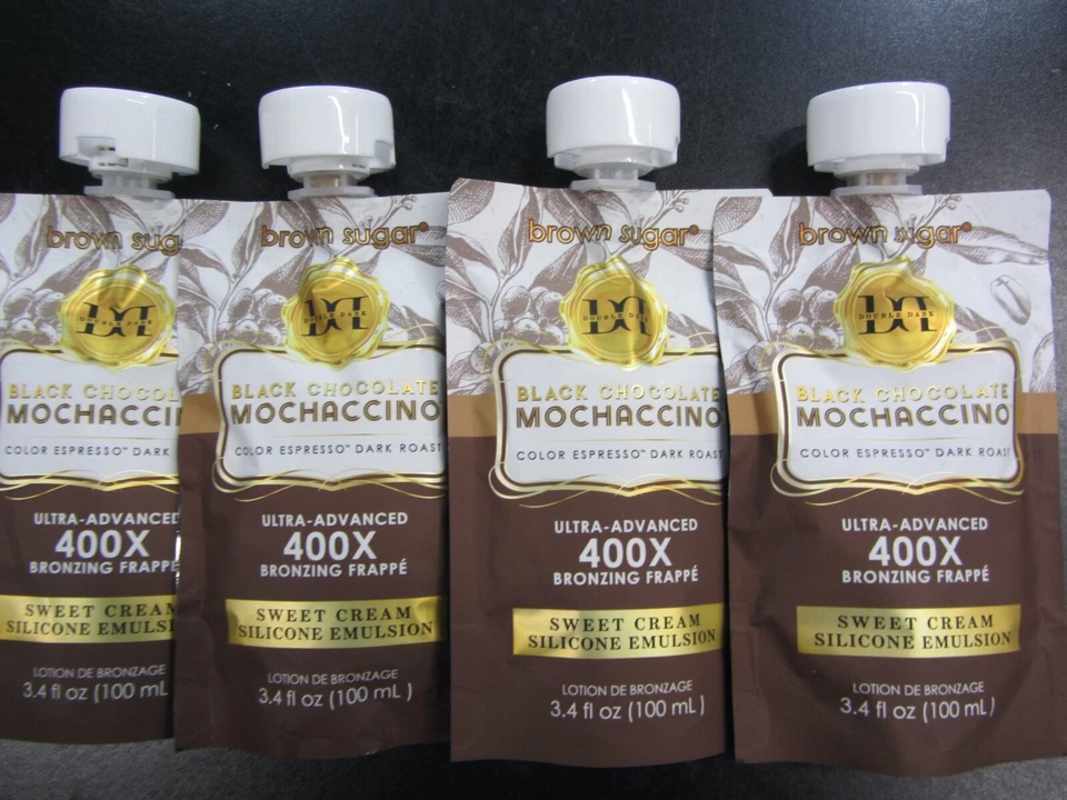 4 POUCHES BLACK CHOCOLATE MOCHACCINO BLACK 400X BRONZER 3.4 OZ TANNING LOTION - image 1 of 1