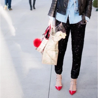 J. Pantalones de chándal Crew Collection negros de lana con cinturón talla pequeña Foto 1 de 4