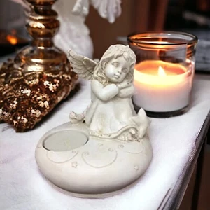 Cherubic Angel Candle Holder Serene Guardian Angel Figurine Home Decor Accent - Picture 1 of 4