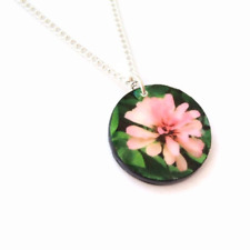 Pink Zinnia Blossom Photo Pendant with Silver Chain - Love