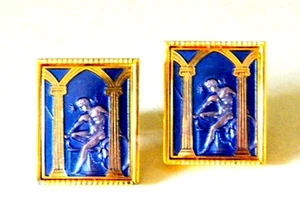 GEMELOS DE GLADIADOR DE ESMALTE FIGURATIVO VINTAGE DE LOS AÑOS 60  - Imagen 1 de 5