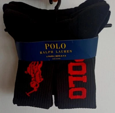 Polo Ralph Lauren Socks BOYS CREW BLACK Sz S/M Shoe Sz 8-9.5 Sock Sz 13-3 School - Image 1 of 4