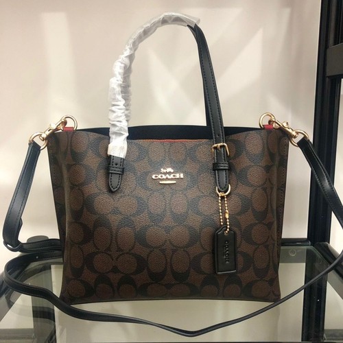 Borsa Coach Mollie Tote 25 C4250 2WAY PVC Tela Pelle Nero x Marrone Outlet Nuova