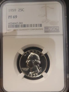 TOP POP 1959 Washington 90% Silver Quarter Proof PF69 NGC  - Picture 1 of 4