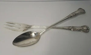 Reed & Barton Kings Pattern Serving Spoon And Fork Sterling Silver Plated - Picture 1 of 7