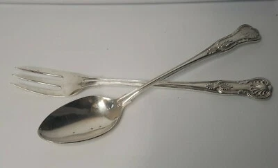 Reed & Barton Kings Pattern Serving Spoon And Fork Sterling Silver Plated - Image 1 of 4