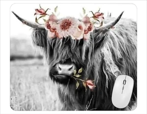 Western Floral Highland Cow Computer Non Slip Custom Mouse Pad - Picture 1 of 7