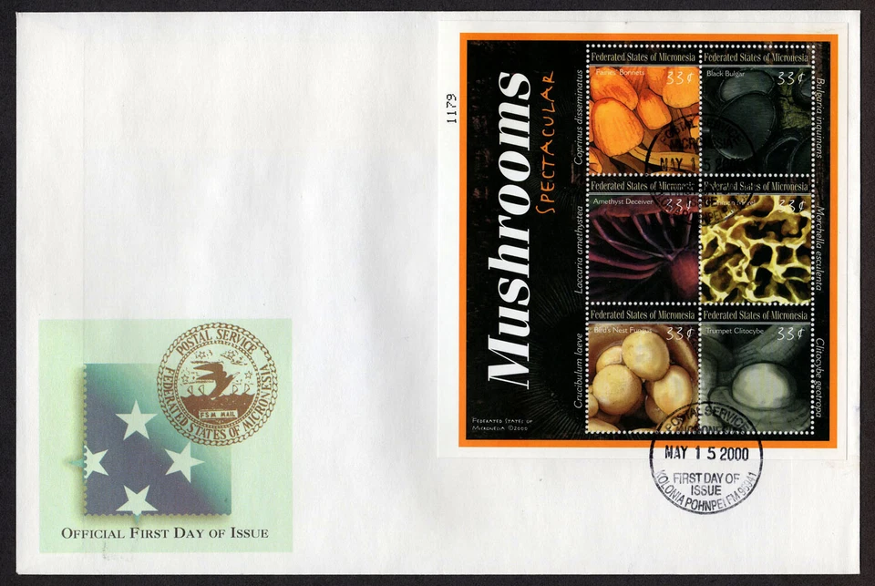 MICRONESIA, SCOTT # 381, FDC COVER - VARIOUS TYPES OF MUSHROOMS YEAR 2000 - Image 1 of 1