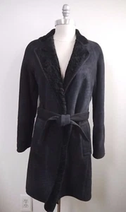 ALBERTA FERETTI black shearling suede fur belted coat size 6 - Picture 1 of 12