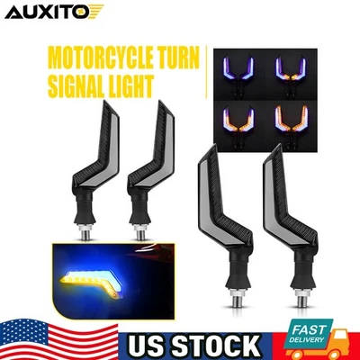 4pc Motorcycle Turn Signal Running Light Left Right Dynamic Amber+Blue Blinker P — 第 1/4 张图片