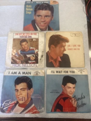 (5) 50’s Teen Idol 45 RPM w/ Picture Sleeves Fabian Frankie Avalon Rickie Nelson - Image 1 of 4