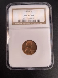 1945 S Lincoln Wheat Cent MS 66 RD NGC - Picture 1 of 6
