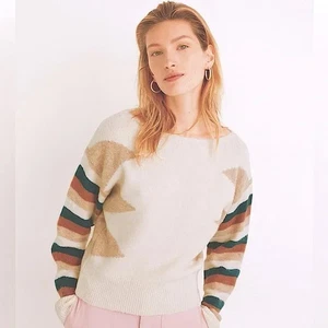 Madewell Sweater XS Soft Slouchy Dolman Sleeve Beige Striped Boatneck Pullover - Picture 1 of 5
