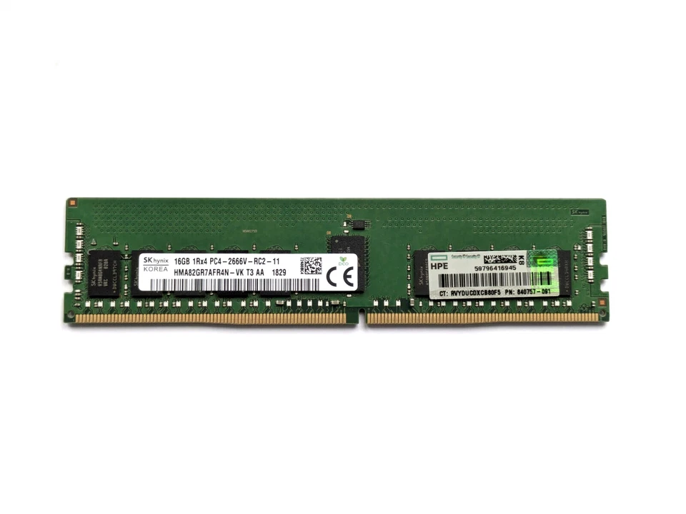 Barrette mémoire ECC Ram module HP 16Go DDR4 1Rx4 2666V 840757-091 HMA82GR7AFR4N - Photo 1/2