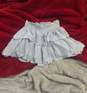 Katie J NYC Skirt Juniors Small Light Blue Smocked Waist Layered Ruffle Cute - Picture 1 of 9