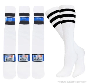 12 PAIRS TUBE SOCKS WHITE with BLACK Stripes LONG OLD SCHOOL SOCKS SIZE 10-15 - Picture 1 of 4