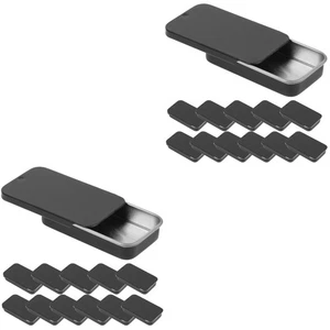  Set of 2 Small Box Sliding Tin Black Storage Boxes Decorative Organizer with - Picture 1 of 12