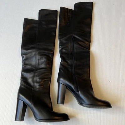 Saks Fifth Avenue Sz 10 Women’s Boots Tall High Black 4” EXCELLENT - Image 1 of 4