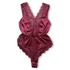 Vintage Blush Lingerie Lace Detail Nylon Satin Red Romper Sz Small - Picture 1 of 10