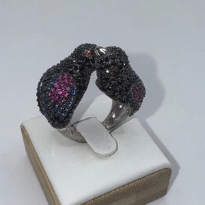 Sterling Silver And Gemstone Love Birds Ring Sz 6.75 - Picture 1 of 13