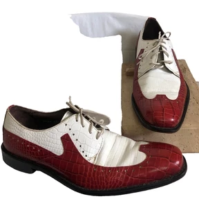 VTG Stacy Adams India Croc Emboss Leather Red & White Wingtip Oxfords 9 M - Picture 1 of 9