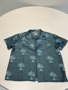 Banana Split Hawaiian Shirt Adult large Blue Button Up Loop Collar Rayon 294 - Picture 1 of 7
