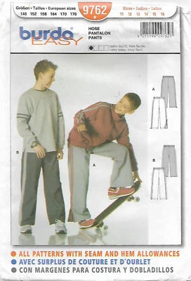 C229 BURDA 9762: BOY'S PANTS SIZE 11-16 SEWING PATTERN - Image 1 of 2