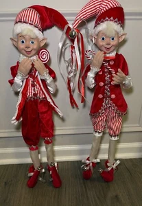 Raz Imports 30" Posable Elfos de Navidad - Par de Bastón de Caramelo Menta - Con Etiquetas - Imagen 1 de 11