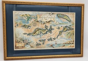 Lithographie "The Flukes Map of the British Virgin Islands", Roger Ellis signiert - Bild 1 von 6