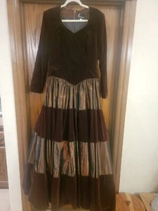 R by Patricia Rhodes braunes Samt & Taft Kleid in voller Länge 14 seltener Fund! - Bild 1 von 4