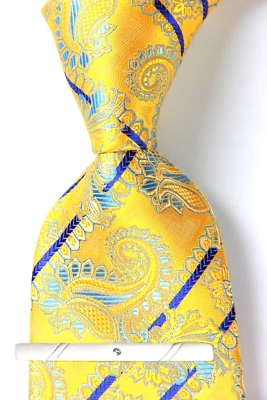 Nueva Corbata Clásica Paisley Dorado Azul JACQUARD TEJIDA 100% Seda Para Hombre Foto 1 de 4