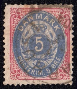 U9610 DENMARK 1875 Definitive issue Numerals in a Frame 5 ore rose/blue used - Picture 1 of 2